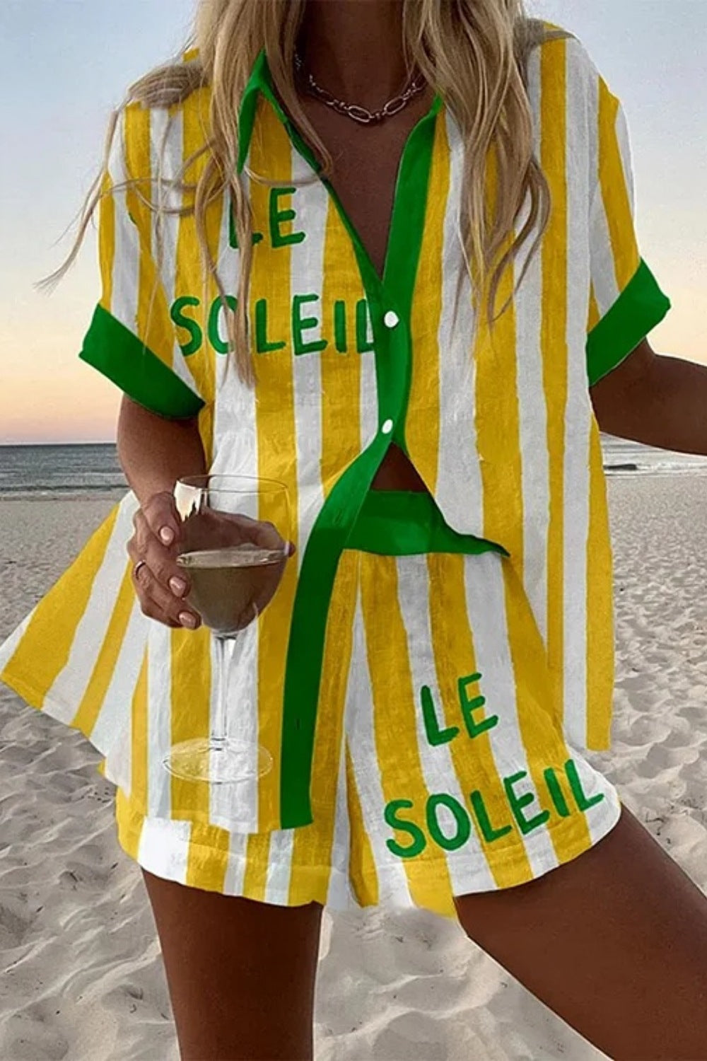 Halora™ | Yellow Striped Linen Short Set - Threadford