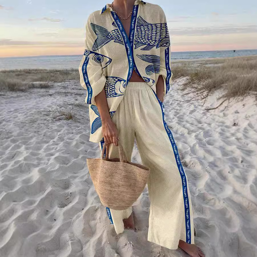 Yazette™ | Fish Print Linen Set - Threadford