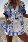 Zanika™ | Short Linen Set with Palm Print - Threadford