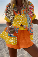 Norellia™ | Short linen set with polka dot print - Threadford
