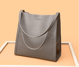 Simple Solid Colour Shoulder Bag Made of Genuine Leather - Threadford