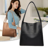 Simple Solid Colour Shoulder Bag Made of Genuine Leather - Threadford