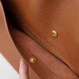 Simple Solid Colour Shoulder Bag Made of Genuine Leather - Threadford