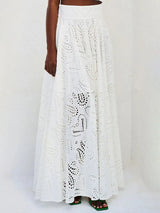 Exquisite embroidered hollow lace long A-line skirt - Threadford