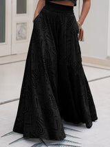 Exquisite embroidered hollow lace long A-line skirt - Threadford