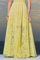 Exquisite embroidered hollow lace long A-line skirt - Threadford