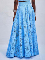 Exquisite embroidered hollow lace long A-line skirt - Threadford
