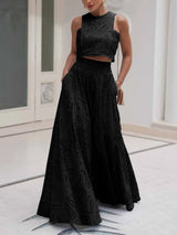 Exquisite embroidered hollow lace long A-line skirt - Threadford
