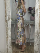 Exquisite Satin Floral Print Fishtail Skirt - Threadford