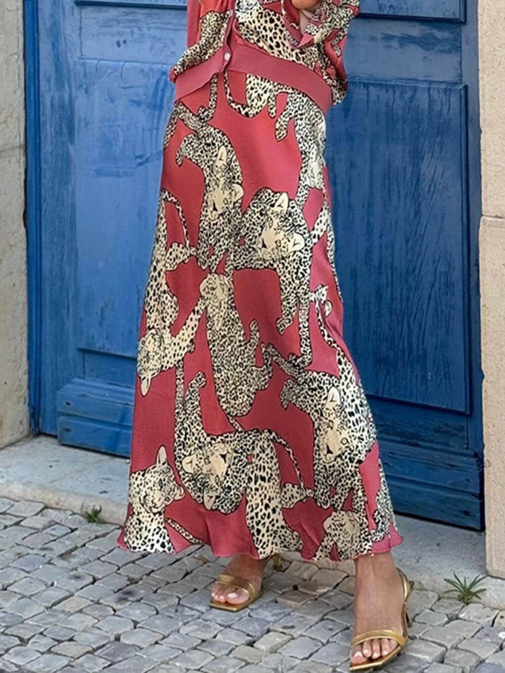 Modern Feel Unique Abbie Satin Tiger Print High Rise Elastic Waist Maxi Skirt - Threadford