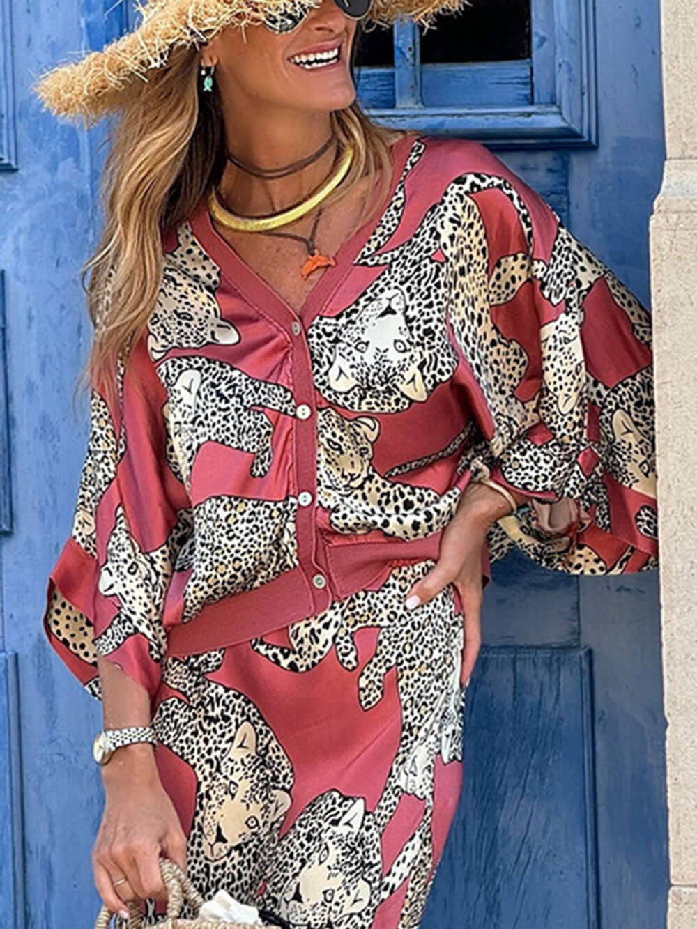 Modern Feel Unique Abbie Satin Tiger Print High Rise Elastic Waist Maxi Skirt - Threadford