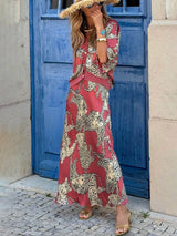 Modern Feel Unique Abbie Satin Tiger Print High Rise Elastic Waist Maxi Skirt - Threadford