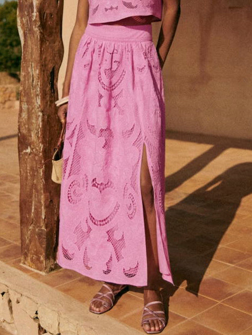 Unique Exquisite Hollow Lace Long A-Line Skirt - Threadford