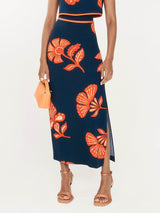 Exquisite Plant And Flower Print Slit Skirt - Threadford