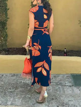 Exquisite Plant And Flower Print Slit Skirt - Threadford