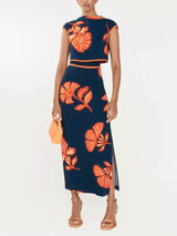 Exquisite Plant And Flower Print Slit Skirt - Threadford