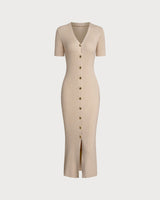 Apricot V Neck Bodycon Sweater Dress - Threadford
