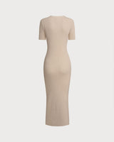 Apricot V Neck Bodycon Sweater Dress - Threadford