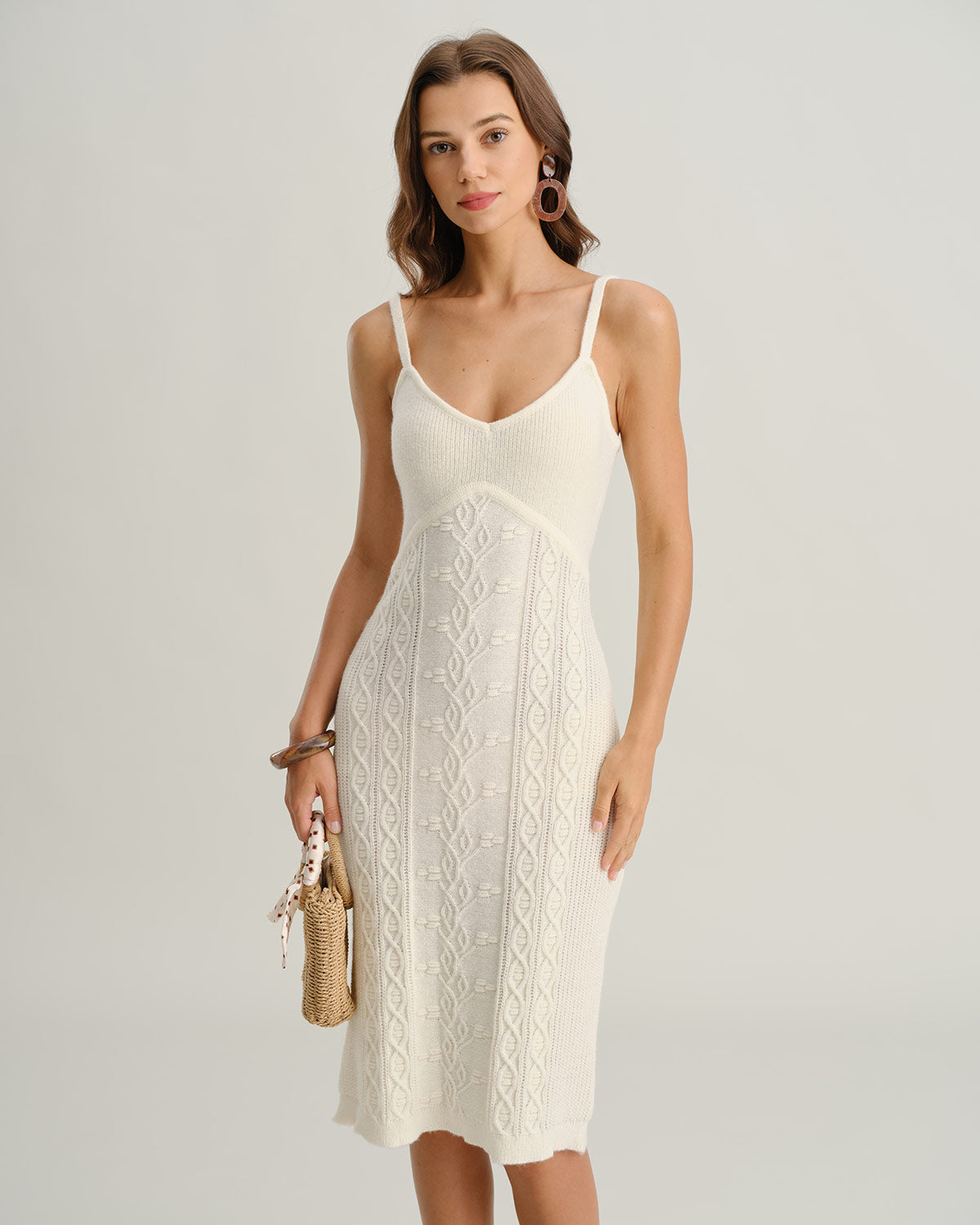 Beige Bodycon Slip Sweater Dress - Threadford