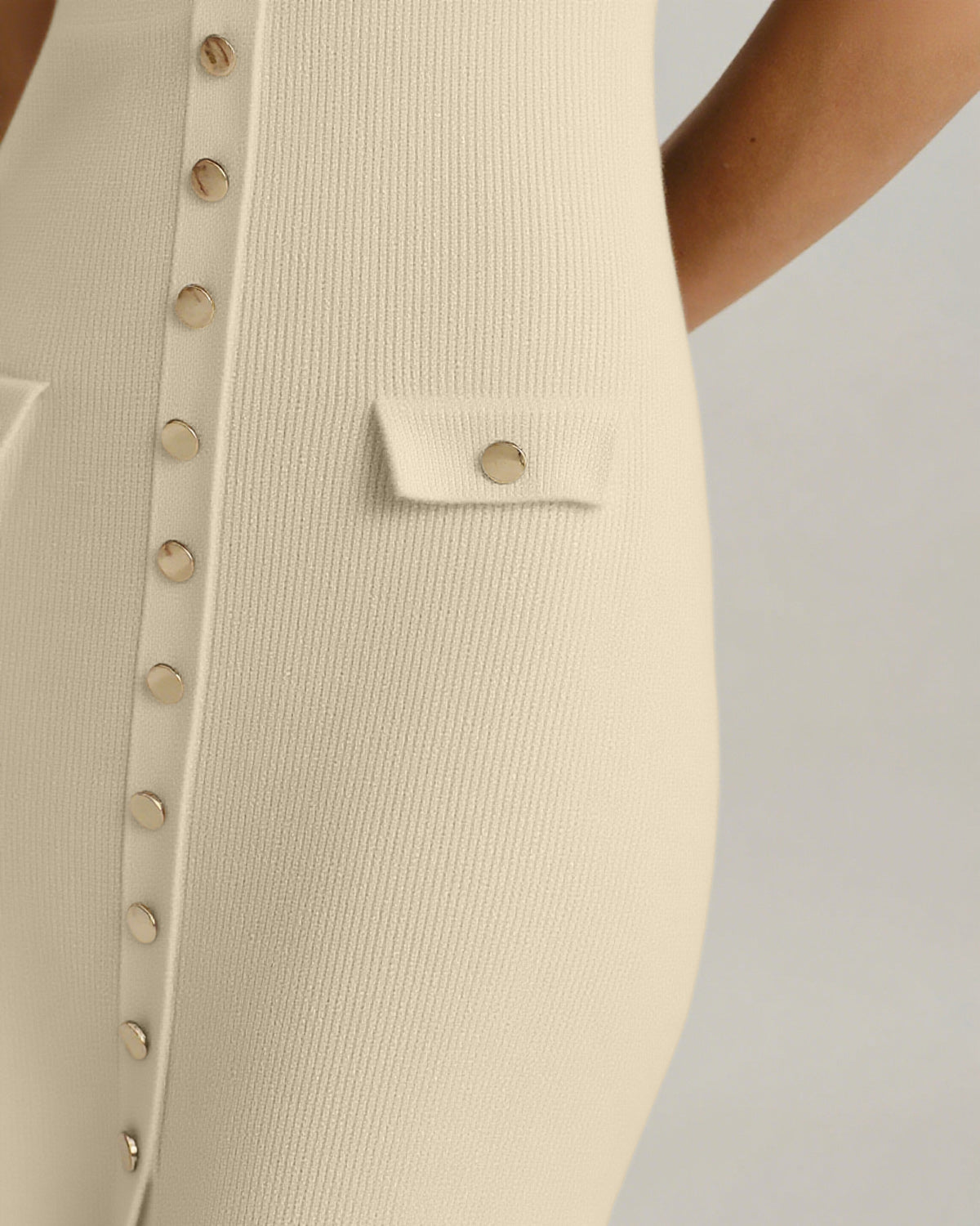 Beige Sleeveless Button Sweater Dress - Threadford