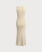 Beige Sleeveless Button Sweater Dress - Threadford