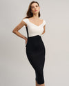 Black Contrast Bodycon Slip Sweater Dress - Threadford