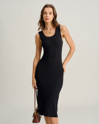 Black U Neck Bodycon Sleeveless Sweater Dress