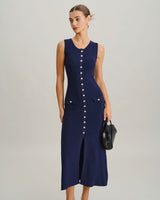 Blue U Neck Sleeveless Sweater Dress - Threadford