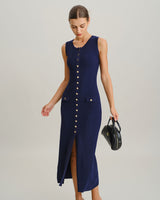 Blue U Neck Sleeveless Sweater Dress - Threadford