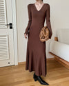 Coffee Scoop Neck Bodycon Sweater Dress - Threadford