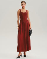 Red U Neck A-Line Sleeveless Sweater Dress - Threadford