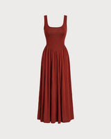 Red U Neck A-Line Sleeveless Sweater Dress - Threadford
