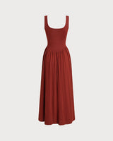 Red U Neck A-Line Sleeveless Sweater Dress - Threadford