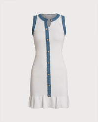 White Contrast Bodycon Sleeveless Sweater Dress