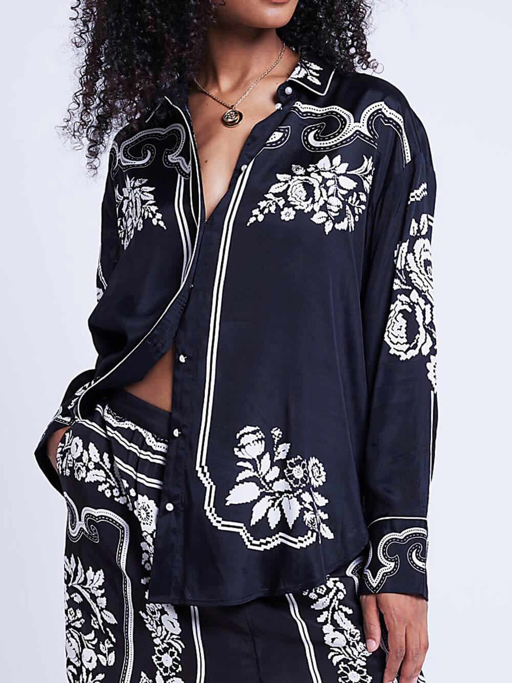 Unique Western Floral Print Oversized Loose Shirt - Threadford