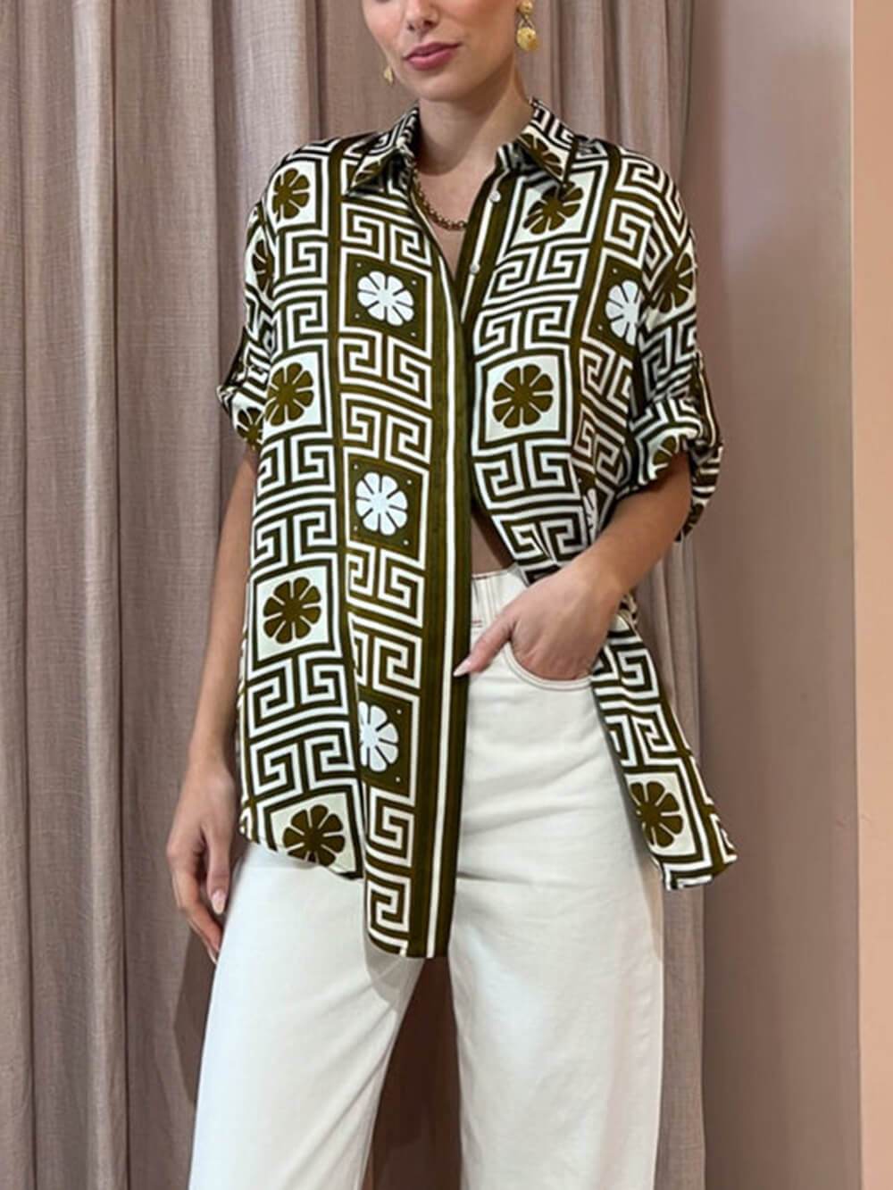 Unique Pattern Print Loose Shirt - Threadford