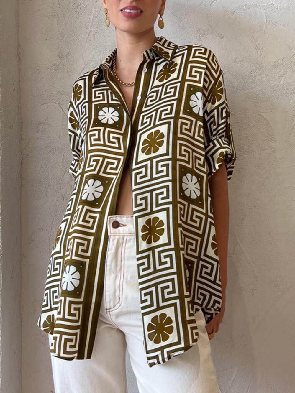 Unique Pattern Print Loose Shirt - Threadford