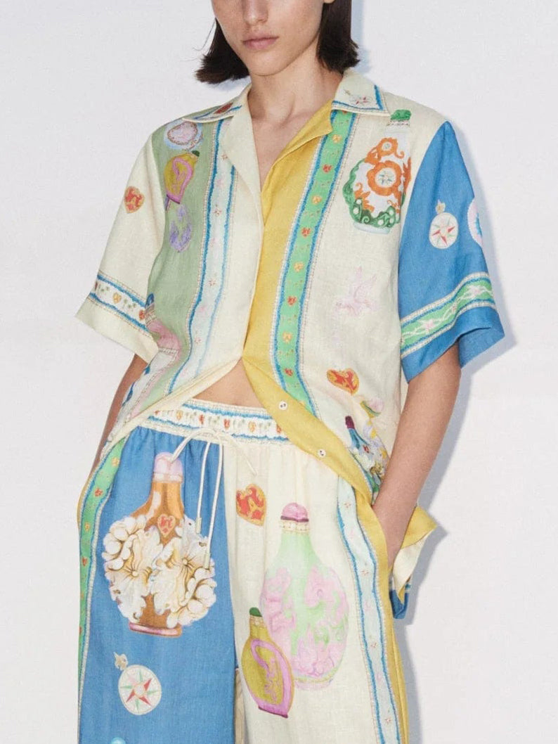 Exquisite Vintage Court Painted Print Single Breasted Shirt - Threadford