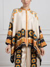 Satin Exquisite Flower Print Bat Sleeve Shirt - Threadford
