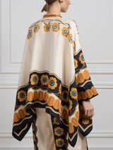 Satin Exquisite Flower Print Bat Sleeve Shirt - Threadford