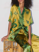 Exquisite Satin Unique Floral Print Button Down Loose Shirt - Threadford