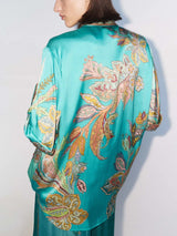 Unique Exquisite Satin Plant Flower Print Loose Top - Threadford
