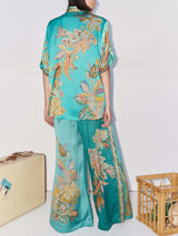 Unique Exquisite Satin Plant Flower Print Loose Top - Threadford