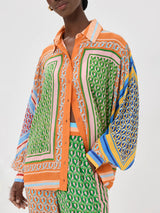 Colorful Unique Print Balloon Sleeve Button Loose Shirt - Threadford