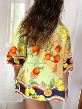 Modern Lemon Print Cardigan Single Breasted Lapel Shirt - Threadford
