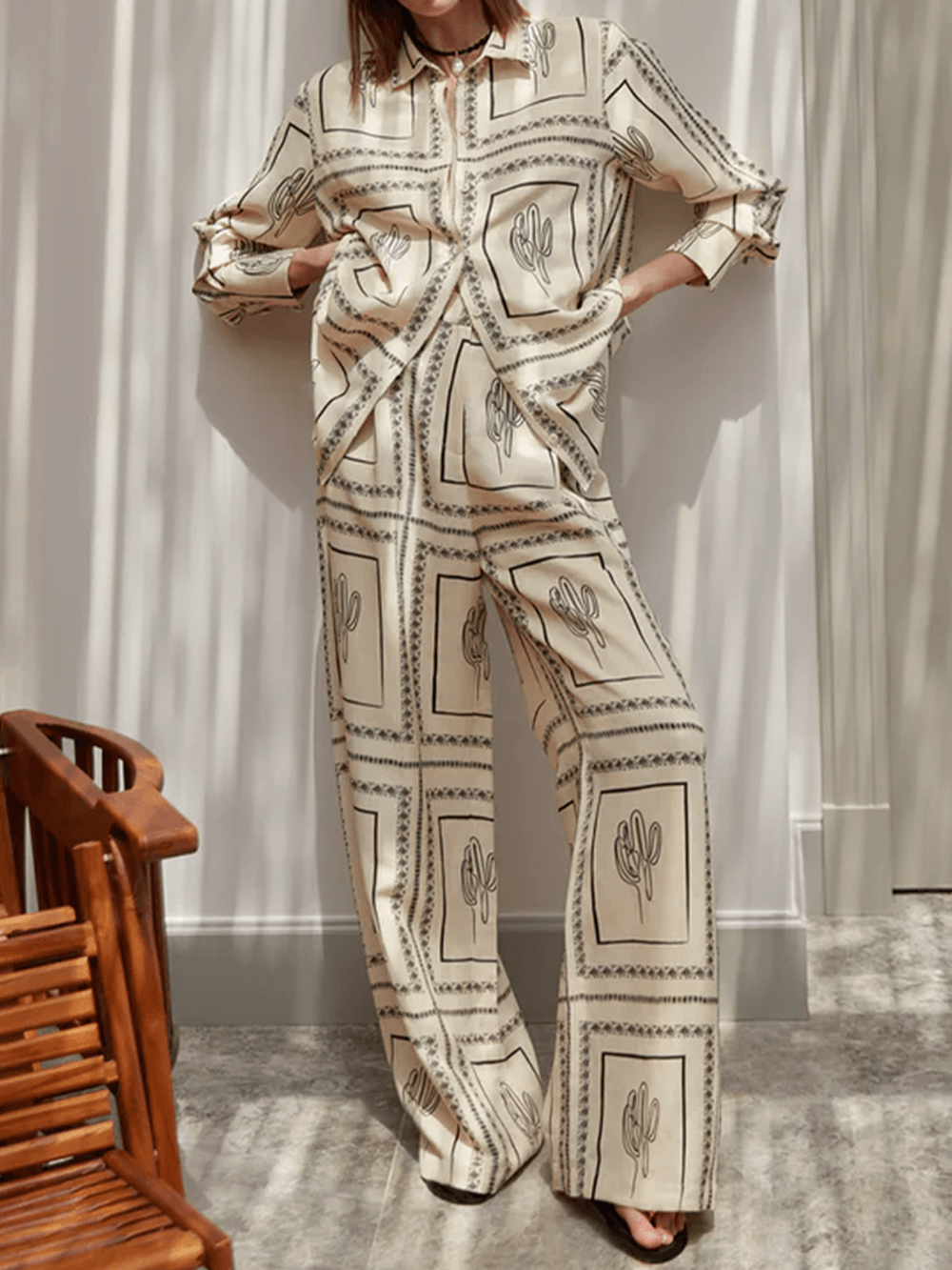 Abstract Geometric Line Printing Two-Pieces Set - Threadford