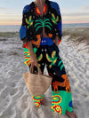 Classic Unique Sun Animal Print Casual Long-Sleeved Shirt Wide-Leg Pants Set - Threadford