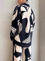 Trendy Graffiti Print Loose Wide Leg Pants Set - Threadford