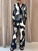 Trendy Graffiti Print Loose Wide Leg Pants Set - Threadford