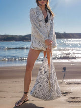 Unique Live By Water Satin Print Tassle Shirt and Elastic Waist Shorts Set - Threadford